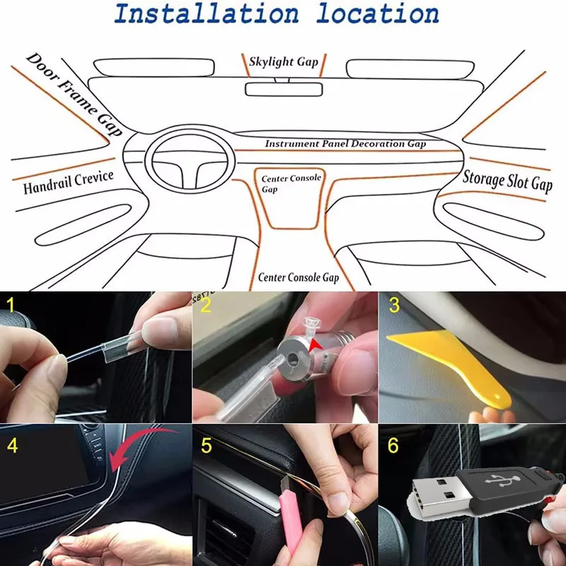 Car Interior Modification No Need To Thread Ambient Light Fiber Optic Cable Cold Light 64 Colors APP Control Atmosphere Light