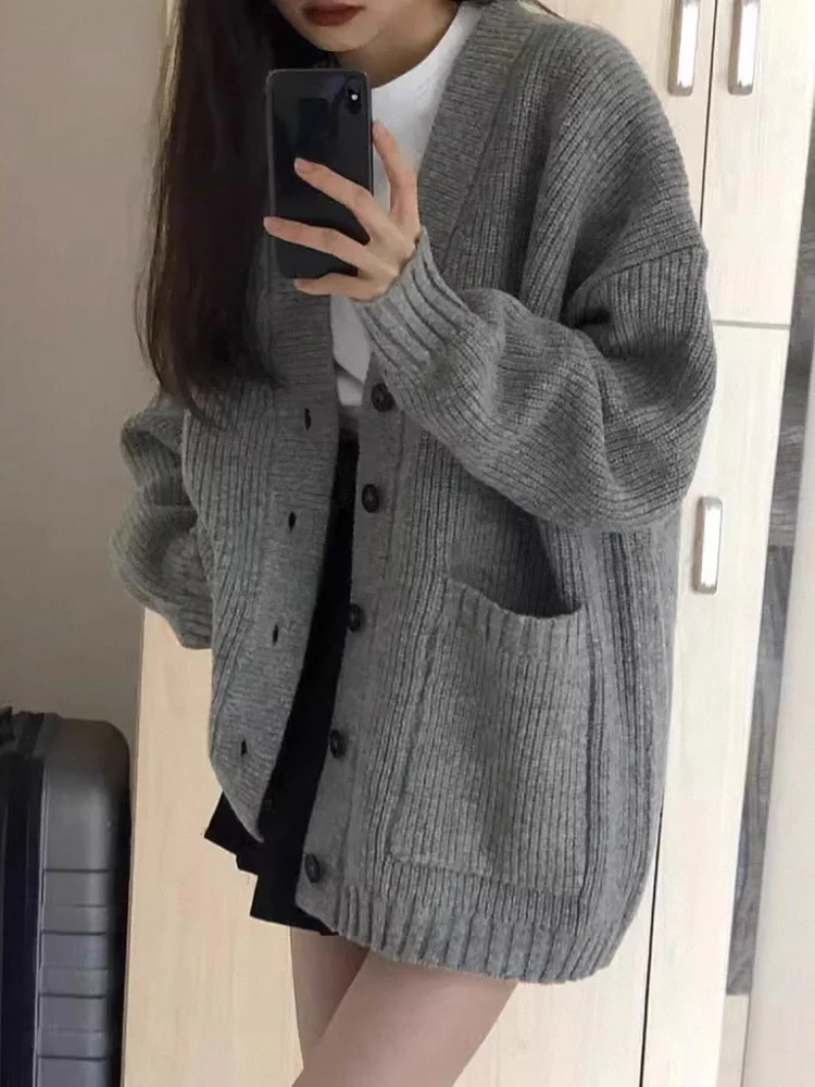 

Осенне-зимний женский повседневный вязаный свитер с v-образным вырезом, пальто, мягкая свободная верхняя одежда, кардиган из смешанного волокна, длинный све, термобелье