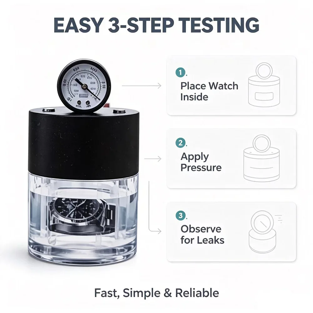 Portable Watch Waterproof Tester, Watch Air Pressure Leak Detector with Gauge, Professional Watch Repair Testing Tool