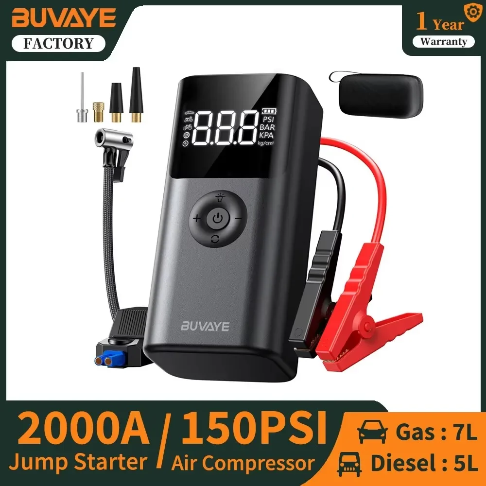 

BUVAYE 150PSI Air Pump Multifunctional 2500A Car Jump Starter Comprising Car Booster Car
