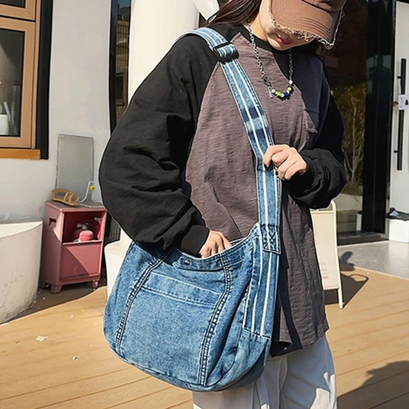 harajuku vintage denims bolsa mensageiro versátil bolsa ombro crossbody para uso diário unissex compras