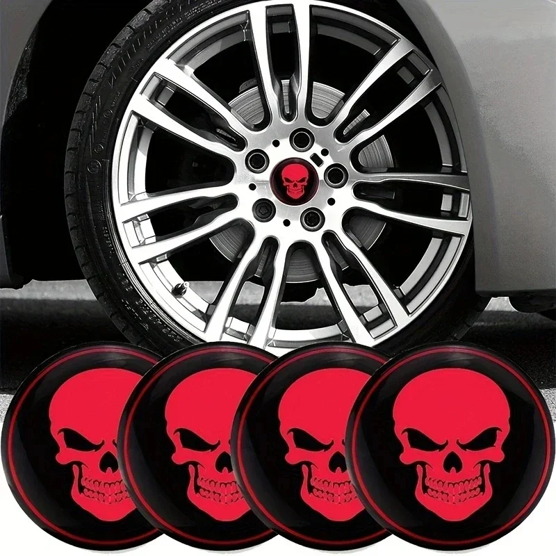 4Pcs 56mm Skeleton Skull logo Car Wheel Center Hub Caps Stickers For Honda Odyssey KIA Toyota Subaru Volkswagen BMW ford audi