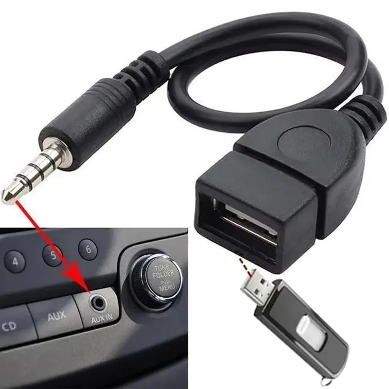 1/2/4/6/8/10Pcs Black Car Audio Cable To USB Audio Cable Car Electronics for Play Music Car Audio Cable USB Headphone Converter