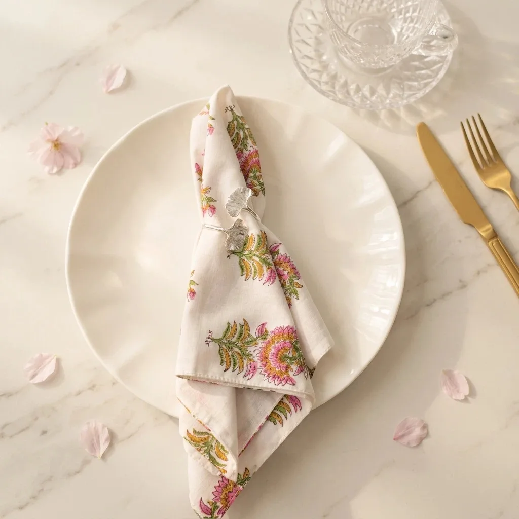Double Layer Block Print Napkin Set of 4 100% Cotton Napkins Boho Table Dining Table Decoration Cocktail Washable Napkins