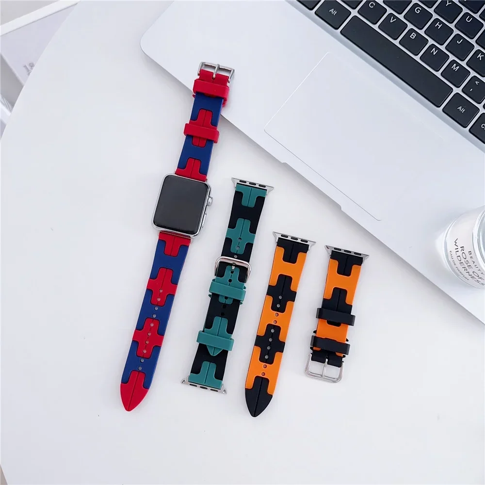 New Fashion Contract Color "H" Rubber Watch Strap for Apple Watch Ultra 2 / 1 (49mm) S9 45mm 44mm 41mm 40mm 42mm Soft Watch Band