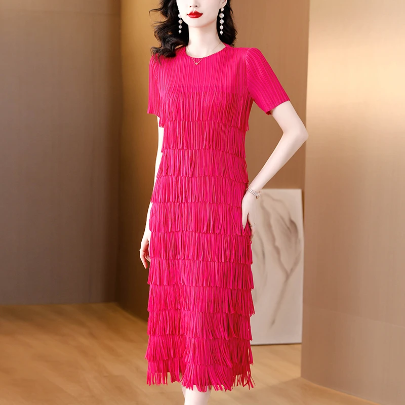 

Chic Fashion Folded Tassel Dress Women's Summer Slim Bodycon Sexy Midi-Length Dress Casual Party Vestidos