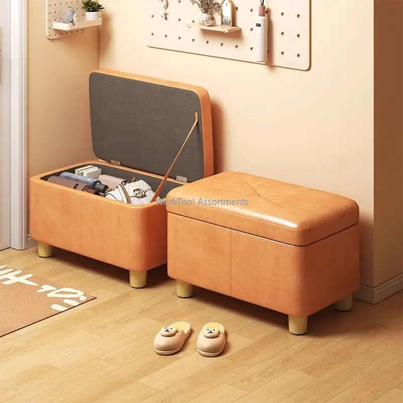 Household Multifunctional Storage Bench Soft Upholstered Low Stool Entryway Shoe Changing Square Seat