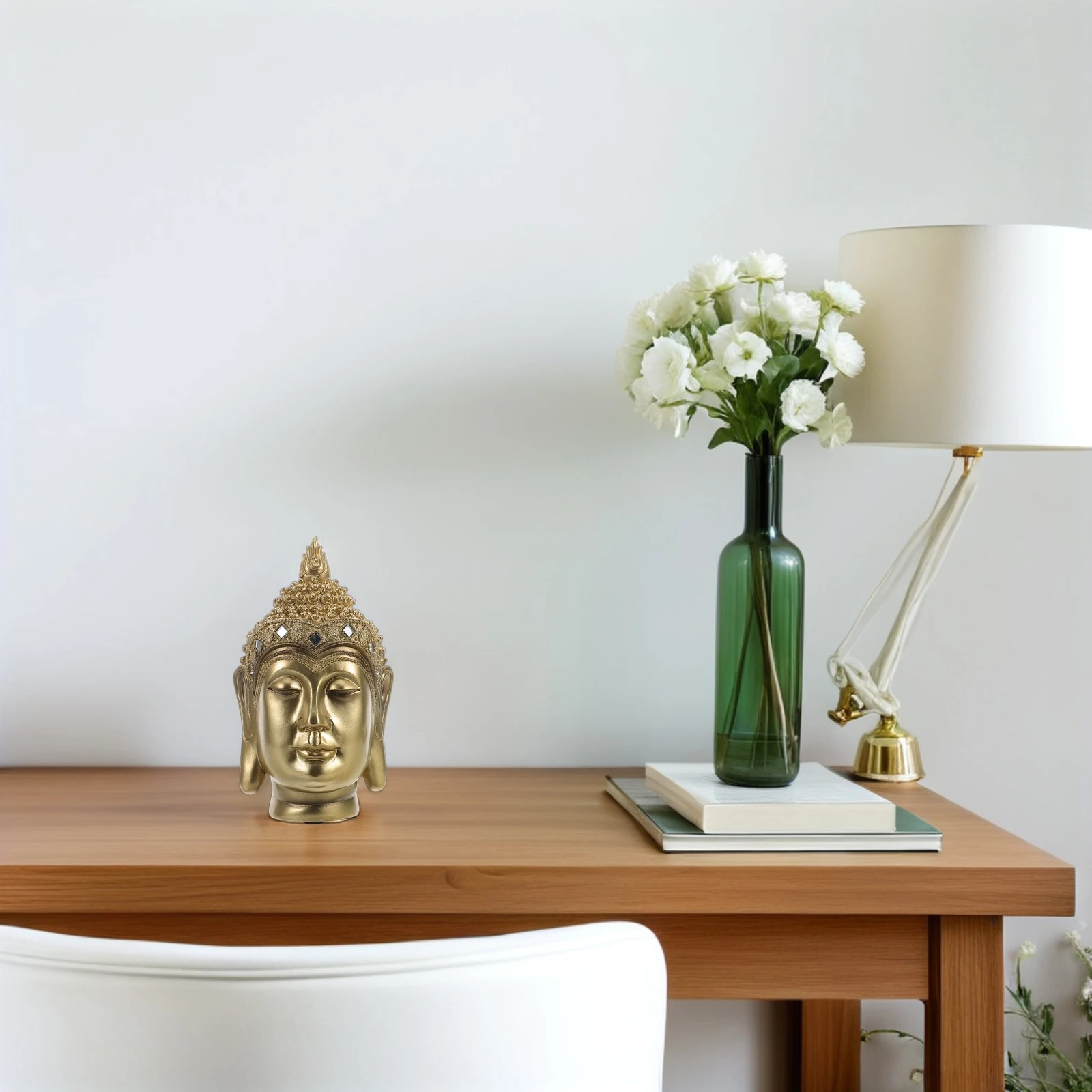 

Vintage Resin Buddha Head Statue Ornament Desktop Decoration Office Home Decor Shelf Living Room Craft Small Sculpture