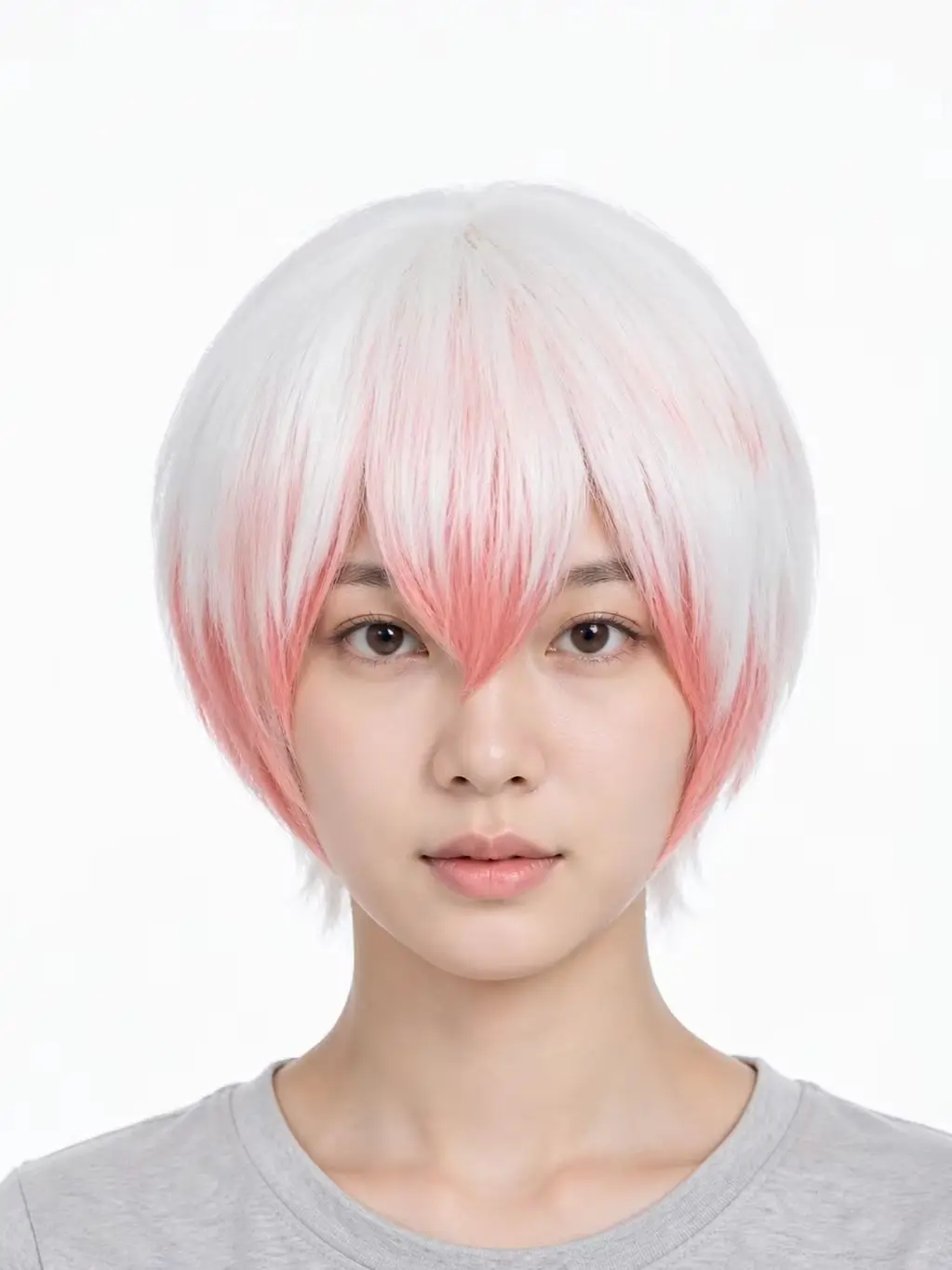 Short White Pink Ombre Wig with Bangs Heat Resistant Synthetic Hair Men Women