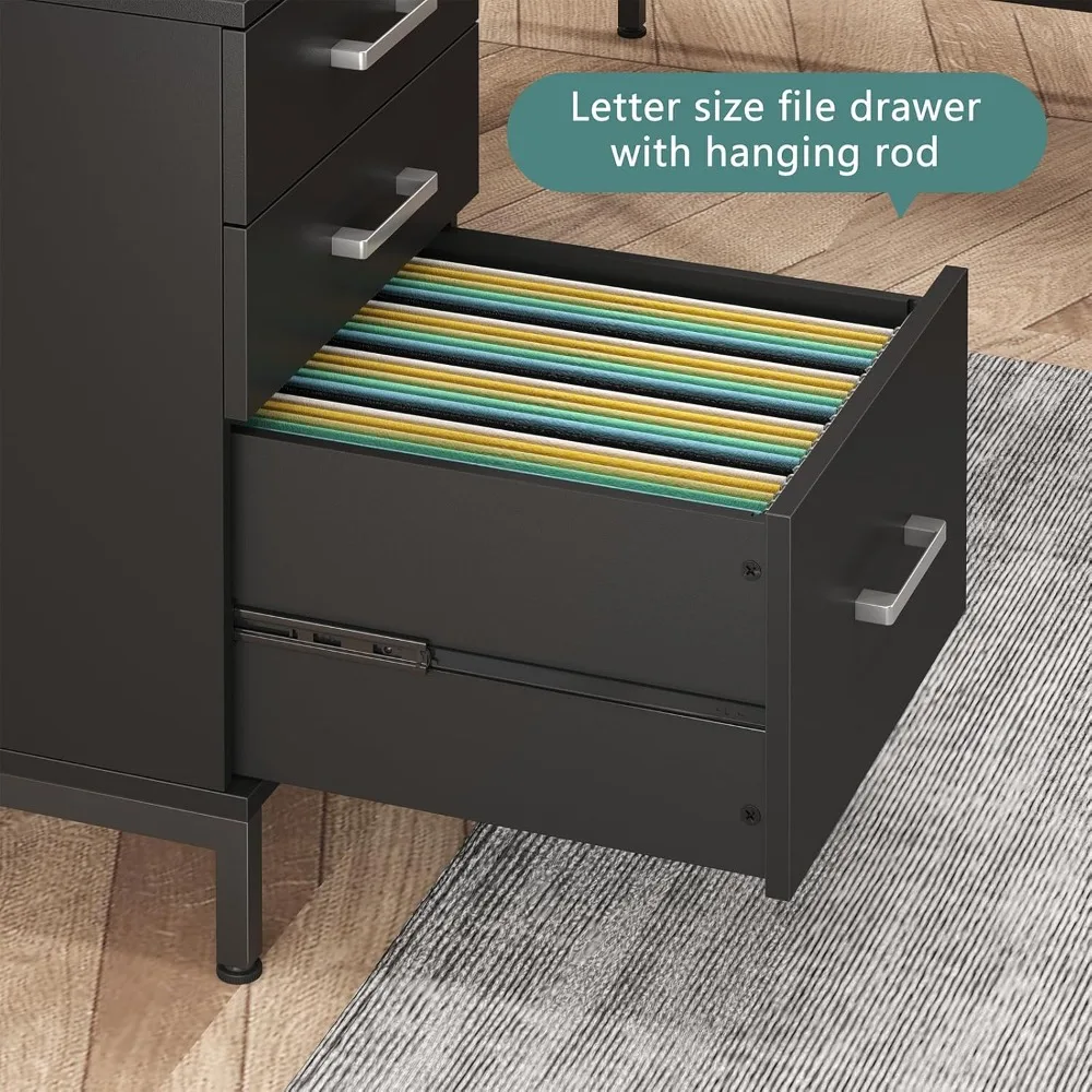 مكتب على شكل حرف L مقاس 59 بوصة مع 6 أدراج، مكتب كمبيوتر كبير بزاوية المكتب المنزلي مع خزانة ملفات تخزين