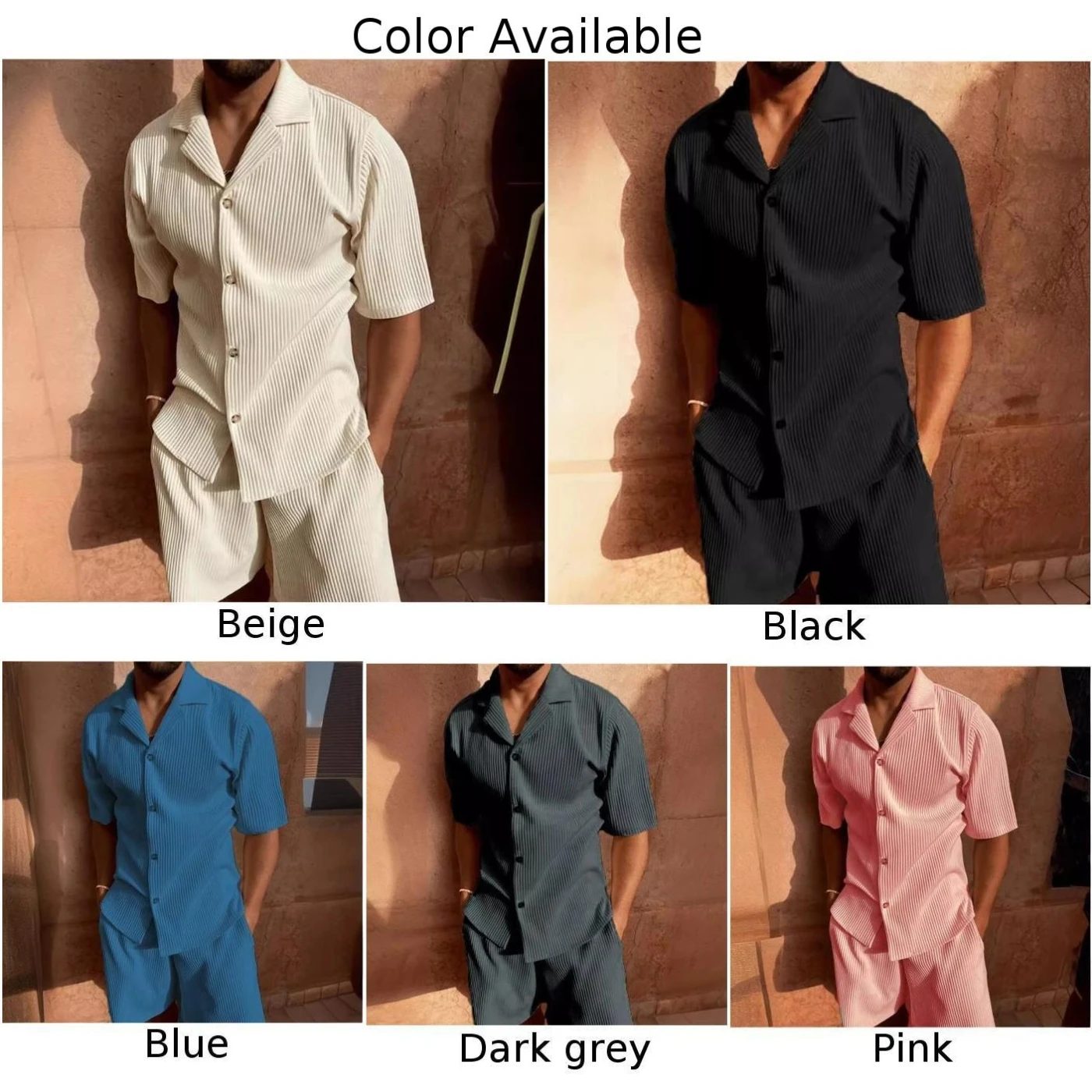 Short Sleeve Shirt Set Men Corduroy Shorts Beach Brand New Casual Style Polyester Fabric Regular Clothing Length