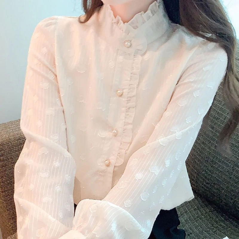 Autumn Winter New Solid Color Stand Collar Long Sleeve Shirt Women High Street Button Cardigan Vintage Elegant Thick Chic Tops