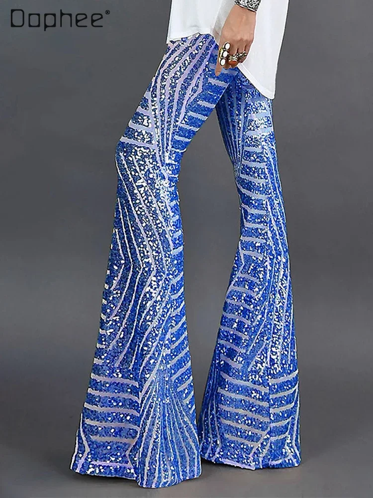 Imagem -03 - Calças de Calça de Sino com Lantejoulas Femininas Streetwear Americano Cintura Alta Soltas Pernas Largas Calças Longas com Corte de Botas Casual Gostosa Novo 2023