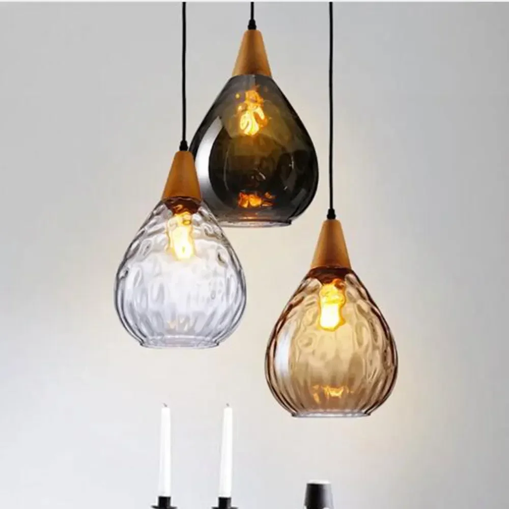 

Nordic Water Patterned Glass Pendant Light Living Room Droplet Shaped E27 Restaurant Bar Bedroom Decoration Pendant Light