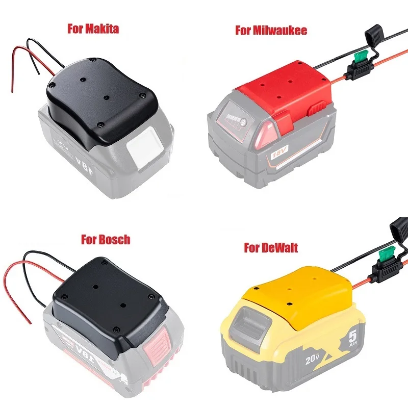 Battery Converter Adapters With Fuses Dock Holder 14 Awg Wires Connector For Makita/Bosch/Dewalt/Black&Decker/Milwaukee M18 18V