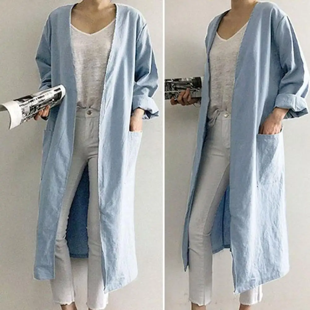 2024 New Women's Simple Temperament Cardigan Solid Long Trench Coats Fashion Casual V-neckTops Women Long Jackets Robe