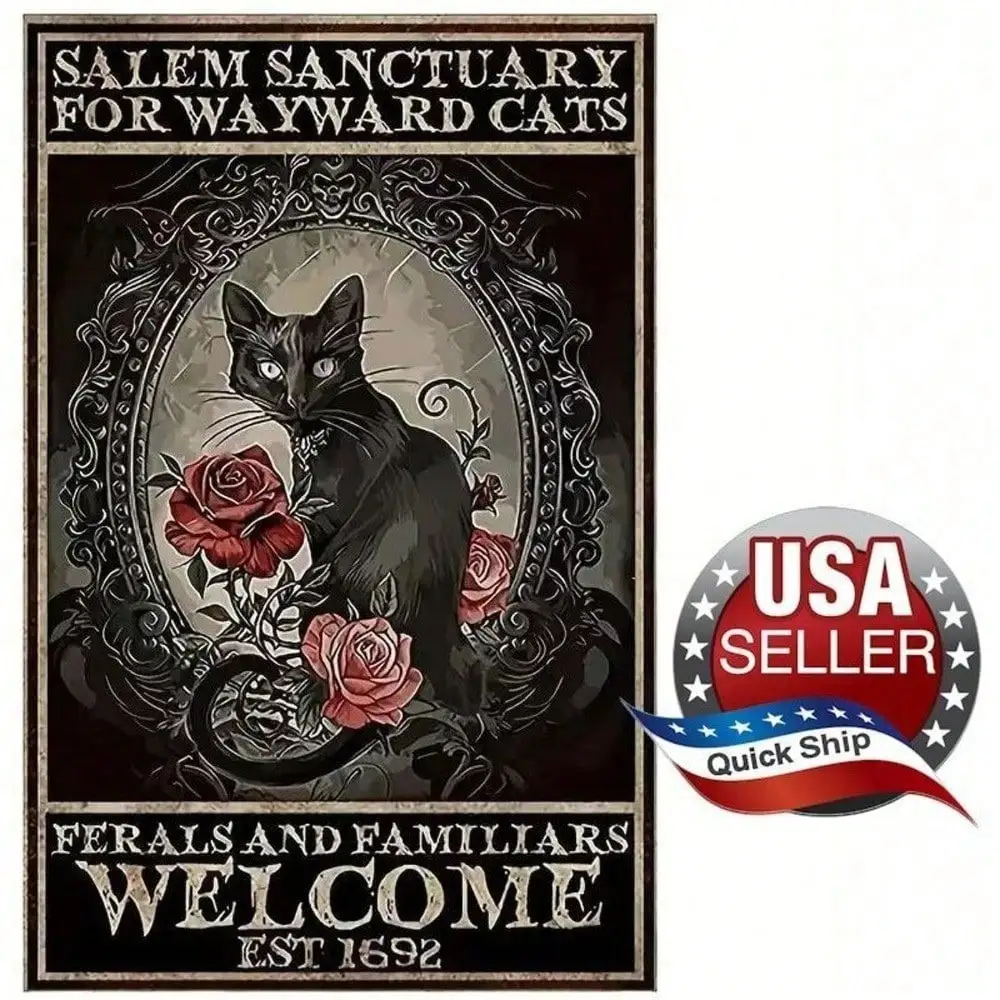 Vintage No Pets Allowed Sign - Funny Salem Cat Sanctuary Metal Tin Sign for Bar Home Cafe Garage Man, 8x12 Inch