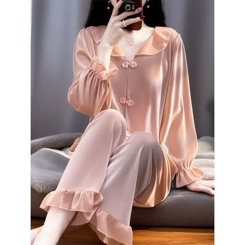 Gold Velvet Winter Women Sleepwear Pajamas Set Long Sleeve Trousers Spring Autumn Pijamas Casual Ladies Pyjama Suit Home Wear