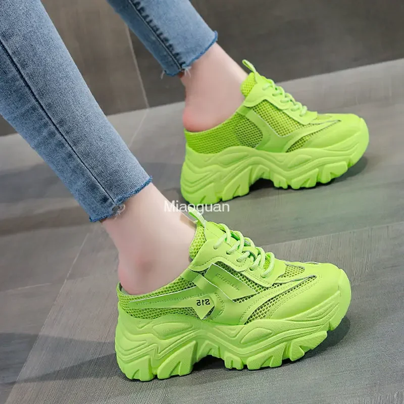 2023 Ladies Breathable Mesh Platform Casual Shoes Women Fashion Wedges Sport Shoes for Woman Slippers Increasing Chunky Sneakers