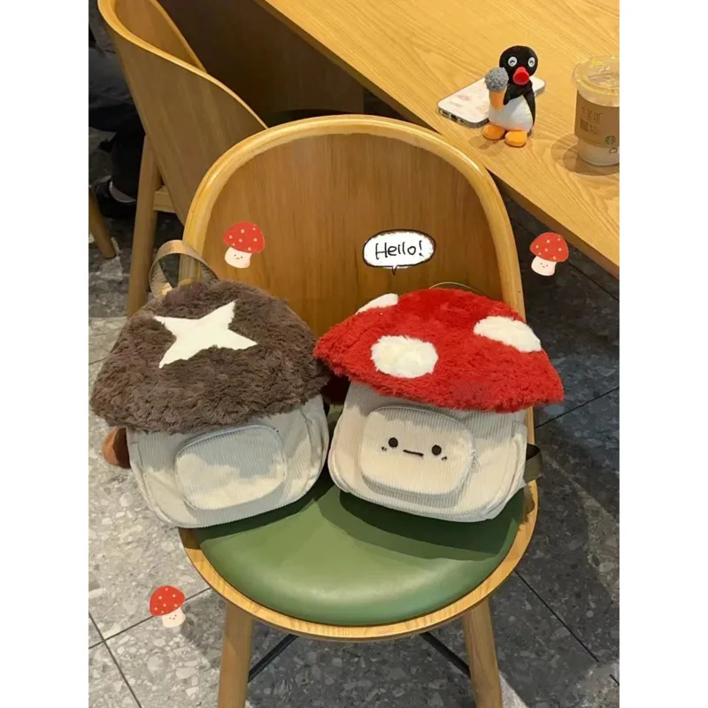 

Cute Mushroom-Themed Backpack Cartoon Plush Bag Corduroy Large Capacity Tote Bag New Stylish Women's Backpack Anime Gift Pack