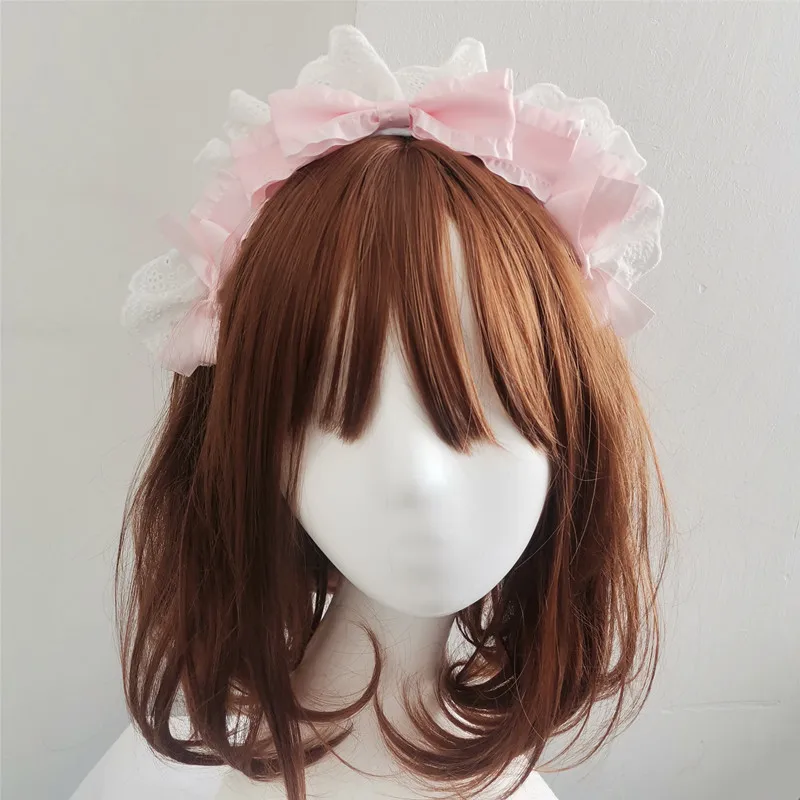 ロリータ-ヘッドバンド,レースリボン,日本のヘアアクセサリー,手作りのコスプレアクセサリー