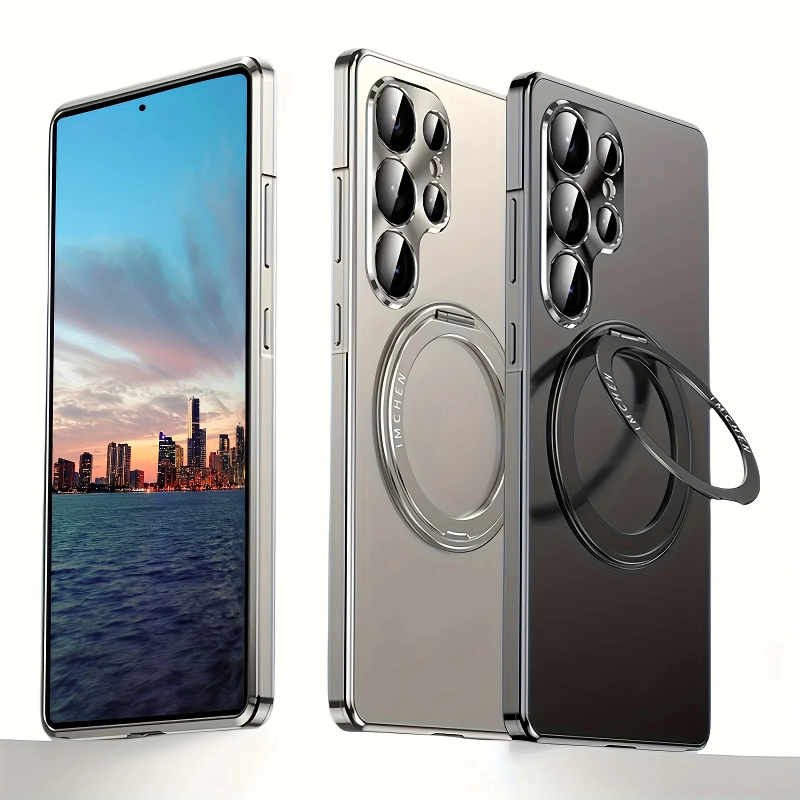 

Чехол для Samsung Galaxy S26 S25 Ultra с металлической рамкой, матовой задней панелью из поликарбоната, вращающимся на 360 градусов магнитным креплением и защитой объектива