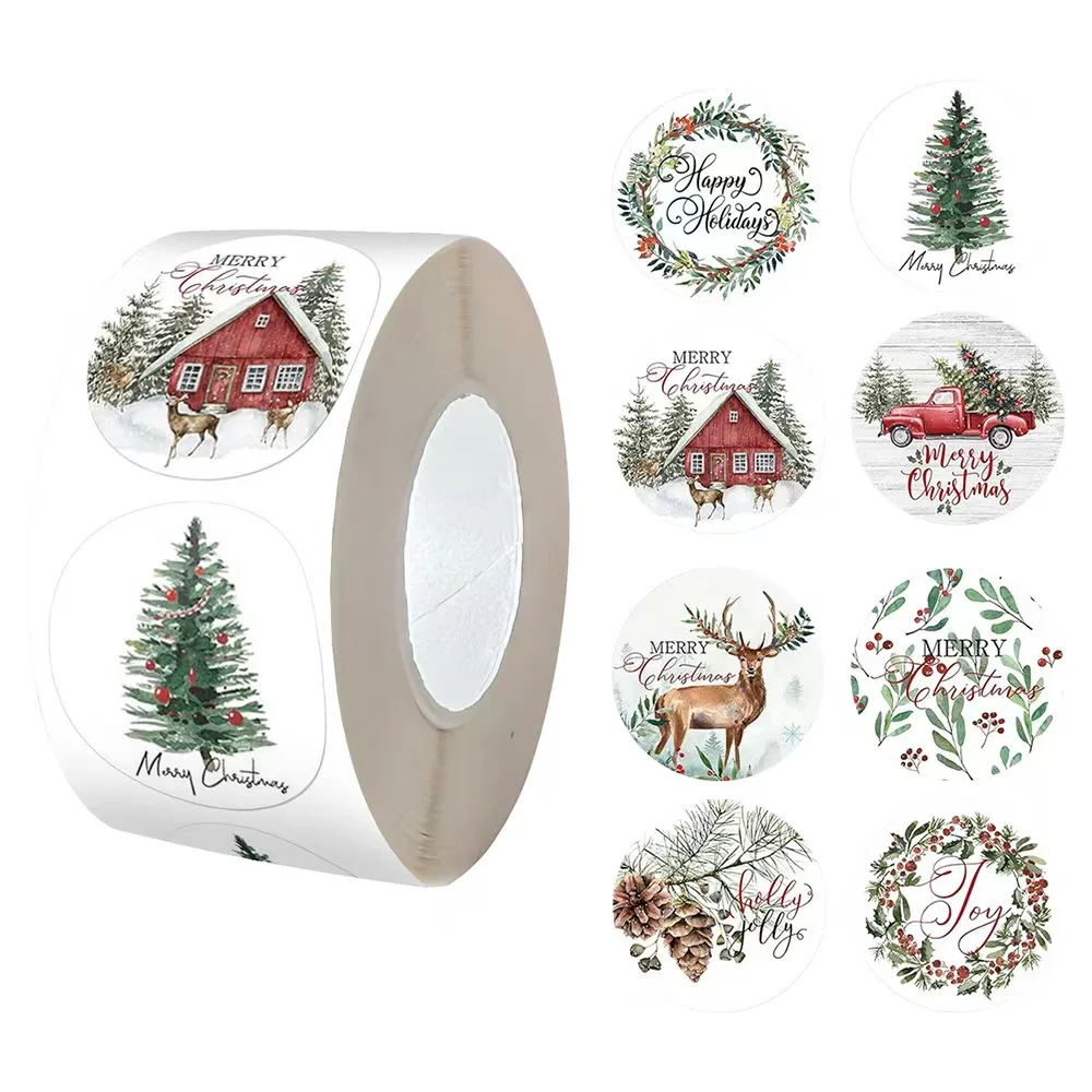 

500 pcs/roll Cartoon Christmas Theme Gift Labels - Bulk Sticker Set, Adhesive Seals for Praise/Closure, Festive Atmosphere
