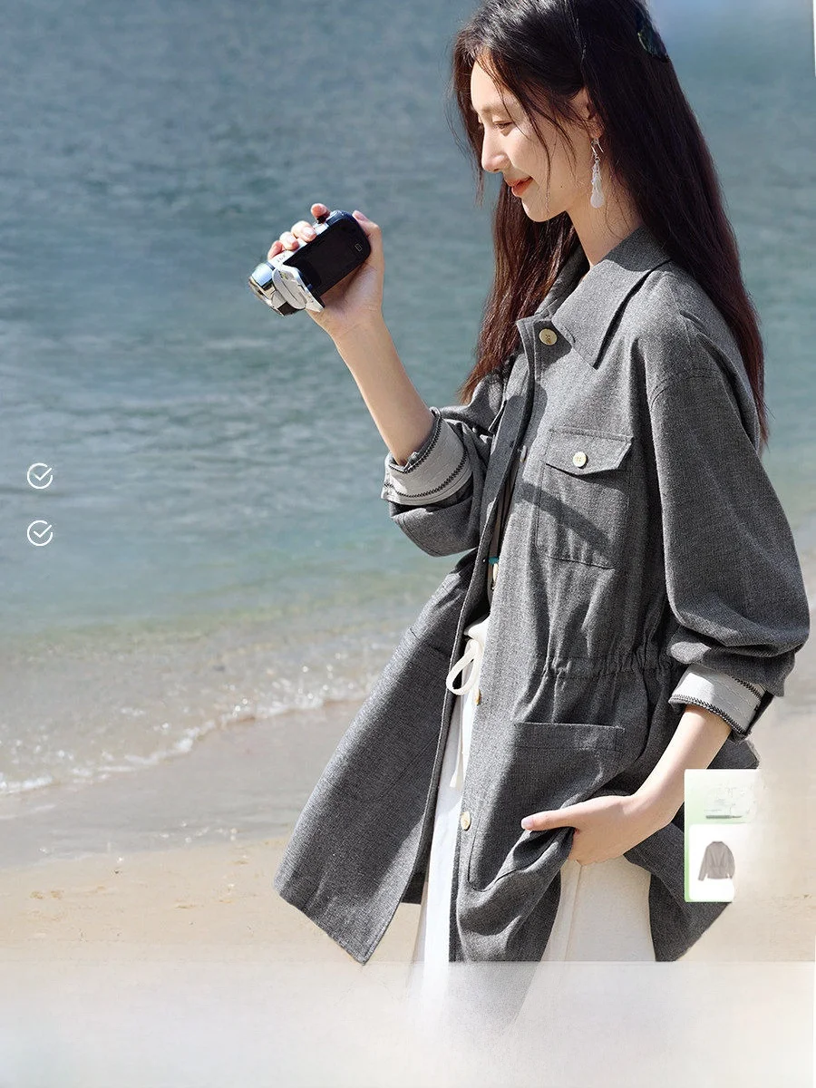 

XWI Linen Texture irt Jaet Women's Spring 2026 Slimming Top Waist-Cinching Travel Inspiration Cotton Polyester Blend