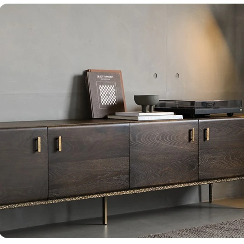 

Nordic expression series solid wood TV cabinet living room small apartment oak smoke color industrial style TV cabinet