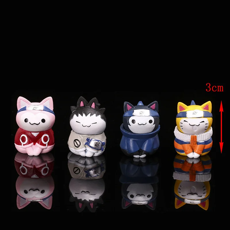 Small Size 8pcs/set Anime Q Version Naruto Cat Ninja Sasuke Kakashi PVC Figure Toys Kids Toys Gifts Car Ornament 3cm