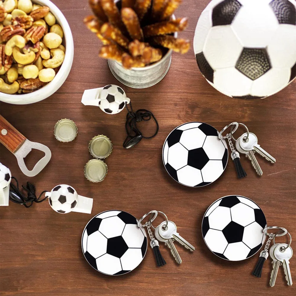 48PCS Soccer Acrylic Keychain Blanks Kit with Tassels Key Chain Rings and Jump Rings Soccer Party Favors DIY Supplies