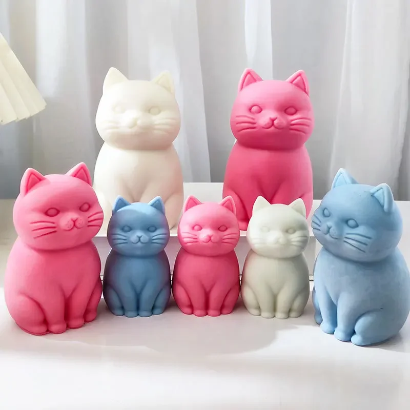 Cute Cat Silicone Mold 3D Cat Scented Candle Making Supplies Handmade Soap Craft Molds Aroma Gypsum Concrete Mould Home Decor