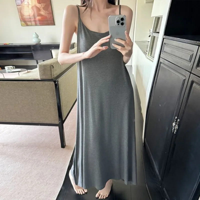 Neues Sommer-Damen-Camisole-Nachthemd mit Brustpolsterung, sexy Rückenfreies Loungewear-Kleid, langes Nachthemd für Damen, lässige Homewear für Damen.