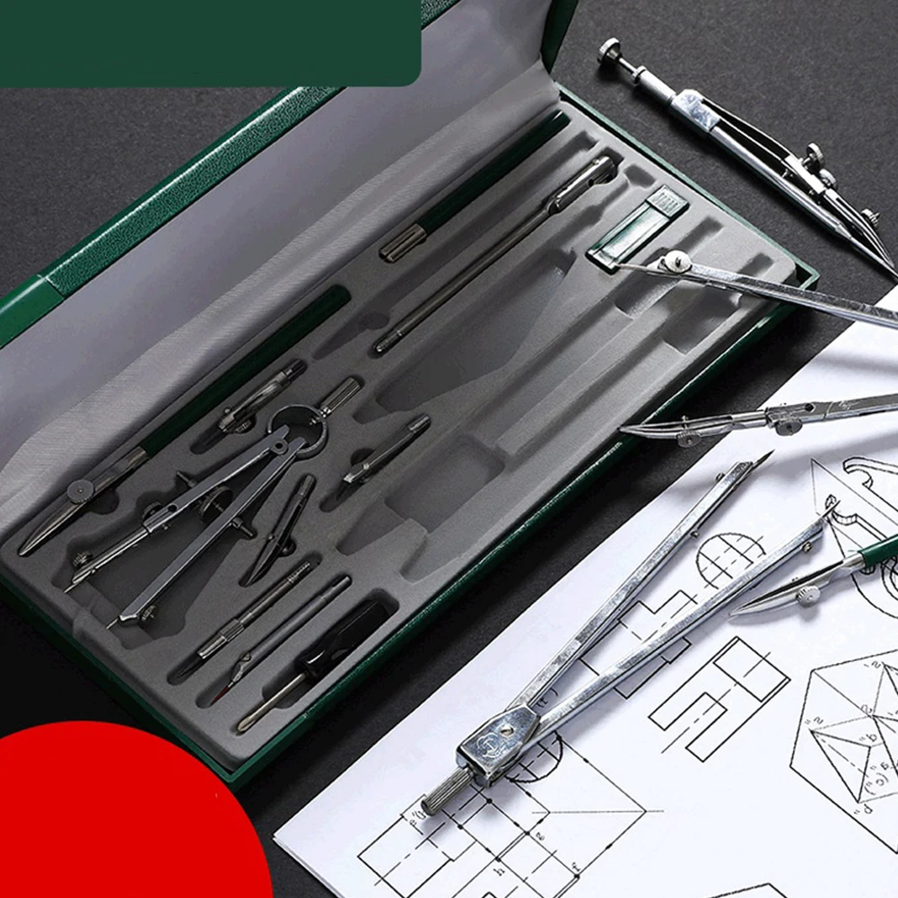 15PCS High Precision Professional Metal Compass Drawing Tool Set Lead School Compass Drawing Tool Instrument Set drop shipping