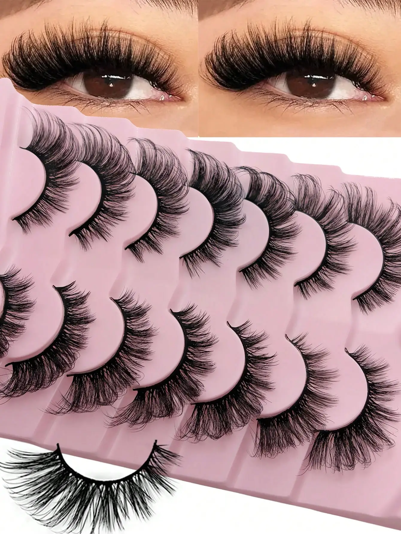 7 Paar Katzenaugen-Wimpern, natürliche, schmale Fuchsaugen-Form, flauschig, dicht, verlängern die äußere Augenwinkel, für den täglichen Gebrauch. – Detail 4