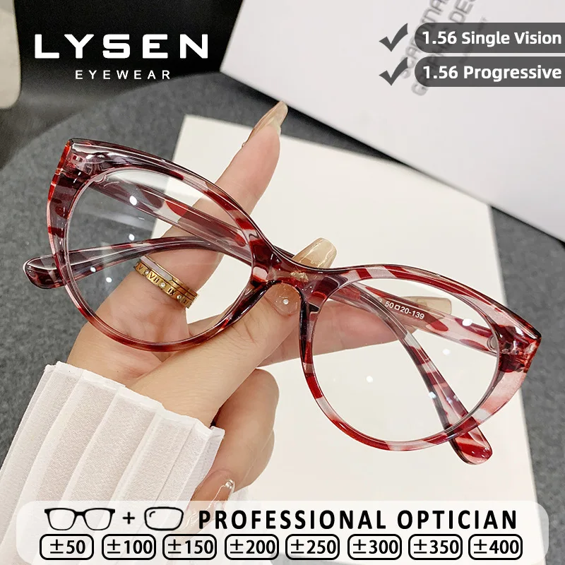 

LYSEN New Cat Eye Reading Glasses Women High Quality Casual Style Anti Blue Light Anti-Reflective Prescription Optical Glasses