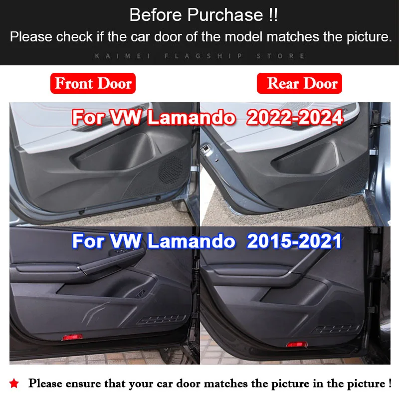 For Volkswagen VW Lamando 2015-2024 Car Door Anti-kick Pad Carbon Fiber Leather Mat Anti Dirty Anti Kick Protective Film Sticker