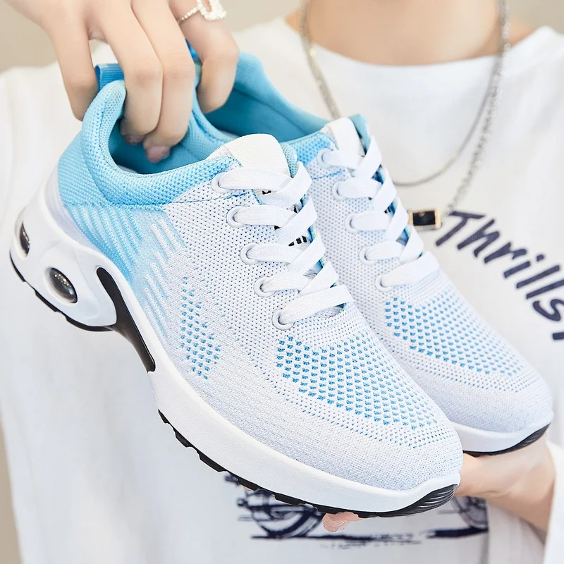 Women's Shoes Breathable Knit Walking Sneakers Comfortable Non-Slip Air Cushion Platform Casual Shoes