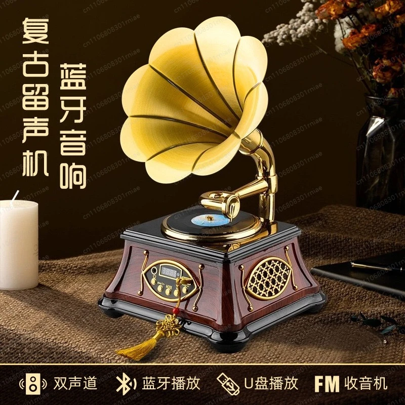 Mini phonograph shape retro bluetooth speaker home ornament European style furniture big speaker