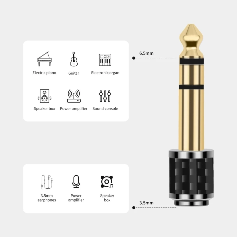 Headphone Plug Adapter 3.5mm to 6.35mm Gold Plated Connector Auditory Adapter