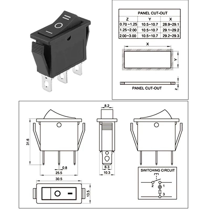 3/4/5/10/15/20 Pcs Snap-in Push Button Switch 3 Pin ON-OFF-ON 16A/250V SPST KCD3-101/3 Position Boat Rocker Power Switches