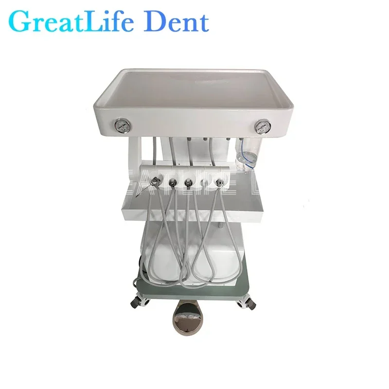 MX EU US RU UK IN Stock GreatLife Dent 550W Mobile Portable Dental Turbine Unit 2/4Hole+Silent Oil Free Air Compressor+Handpiece