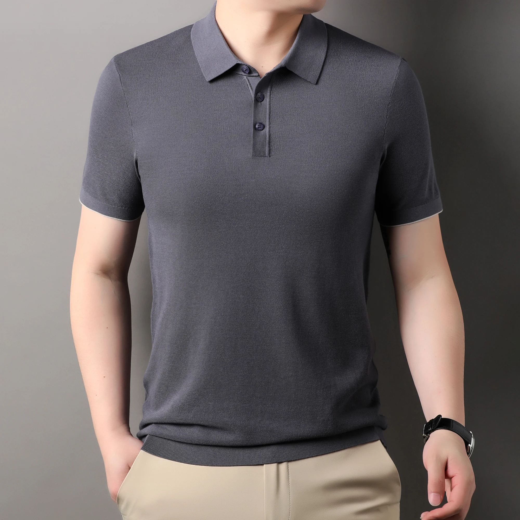 High Brand Men's Classic Silk Lyocell Knit Polos Summer 2024 Casual Turn Down Collar Knitwear Short Sleeve  Cotton Knit Tees