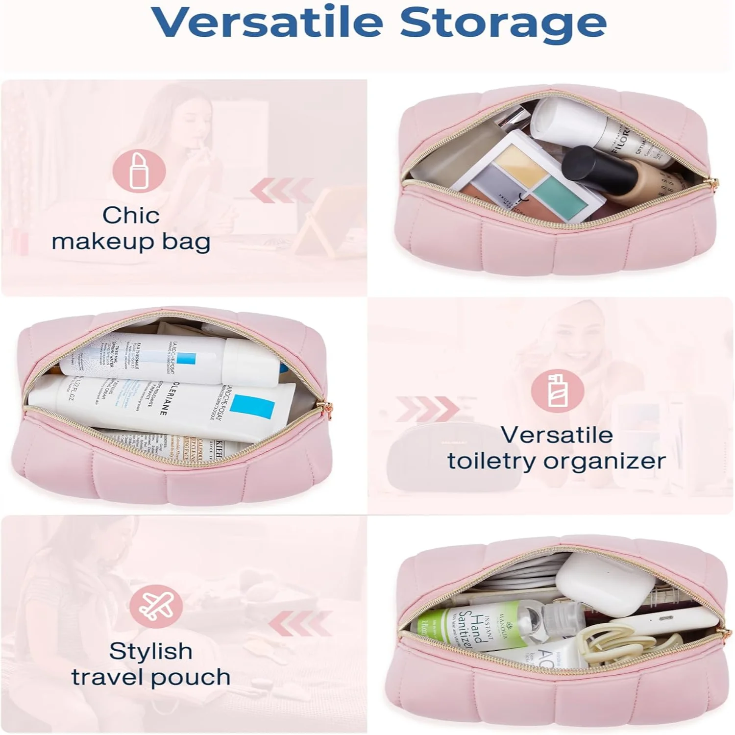Niedlicher und stilvoller kleiner Make-up-Taschen-Organizer aus PU-Leder von BAGSMART für Damen – praktische und praktische tragbare Kosmetiktasche
