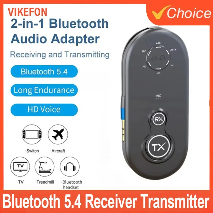 อะแดปเตอร์เสียงไร้สาย Bluetooth 5.4 แบบ Low Latency พร้อมช่องเสียบ AUX 3.5 มม. สำหรับทีวี เครื่องบิน รถยนต์ ลำโพง คอมพิวเตอร์ และหูฟัง