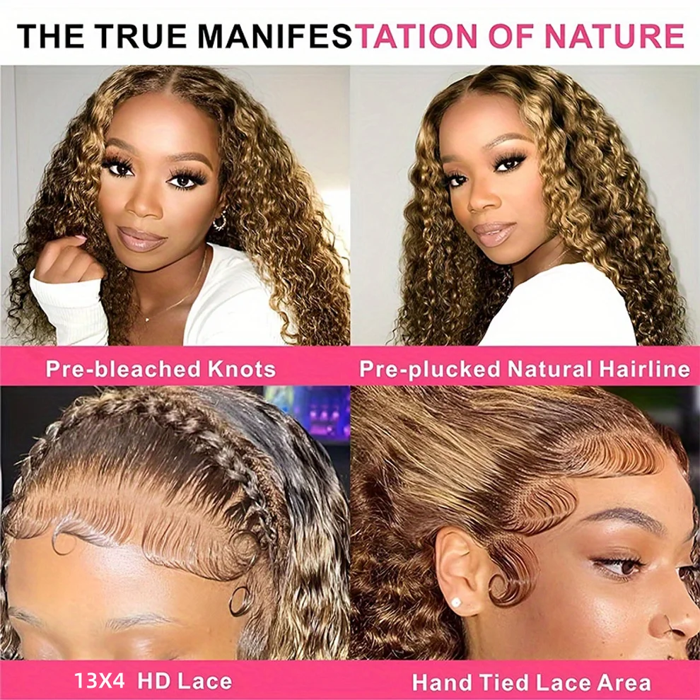 Ombre Highlight Deep Wave Lace Front Wigs Human Hair 4/27 Colored Plucked 13x4 HD Transparent Curly Lace Frontal Wig for Women Highlight Ombre Lace Front Wig Human Hair 13x4 HD Honey Blonde 4/27 Deep Wave Straight Lace Frontal Wigs - view 8