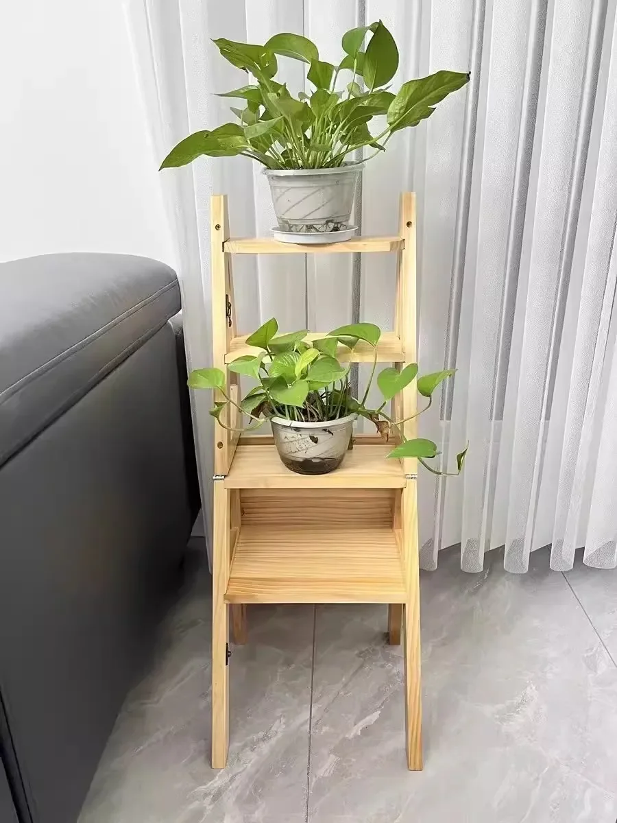 Folding Dual-purpose Ladder Stool, Household Ladder Chair, Indoor Climbing Step Ladder, Multifunctional Solid Wood Ladder Chair image 3