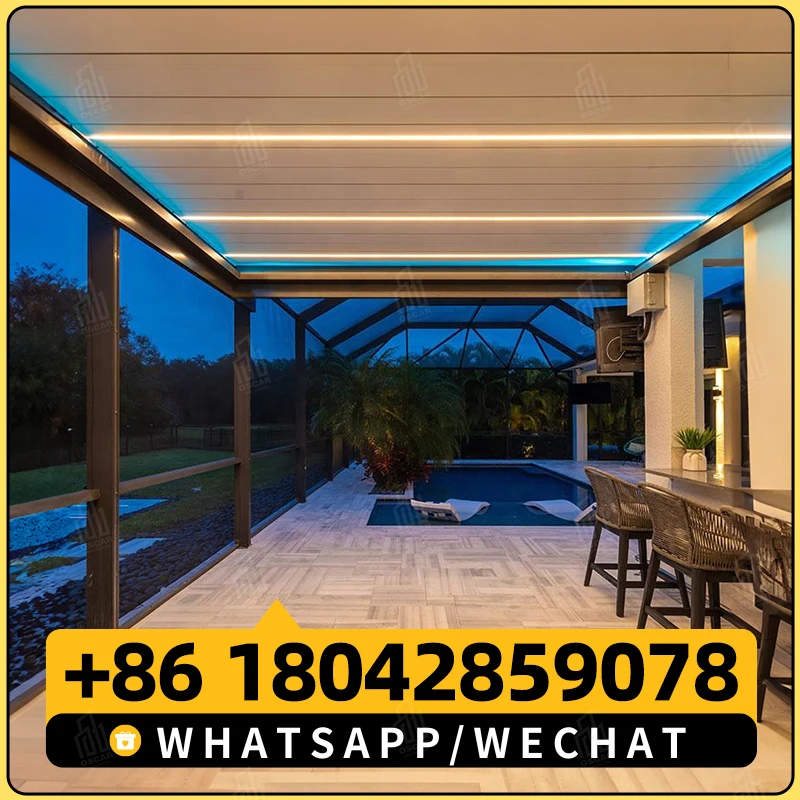 Luxury Modern Lighted-belt Strong Durability Pergola Covers Easy To Install Pergola Automatic Electric Aluminum Gazebos