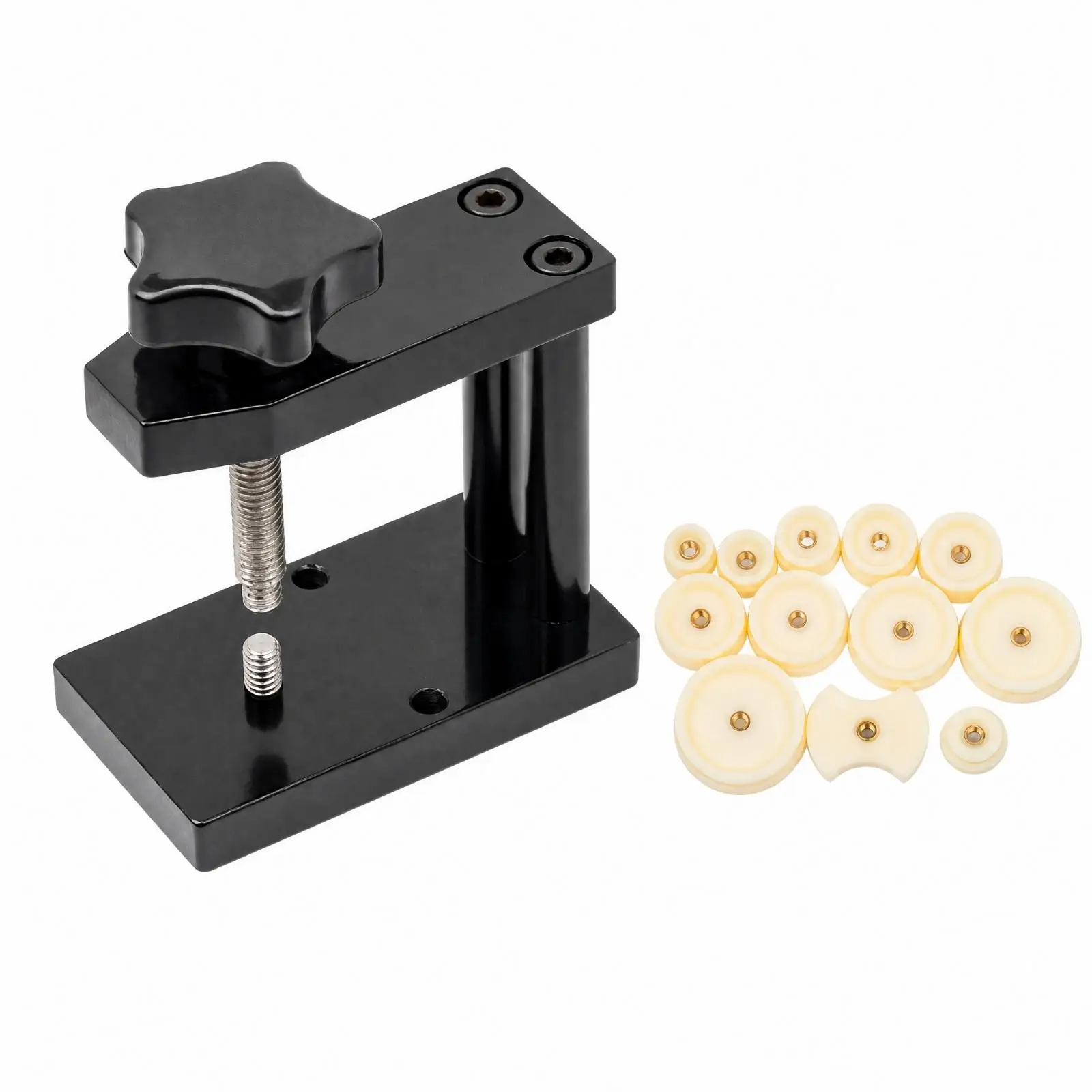 Watch Case Back Press Tool with Hand Turn Knob and Multiple Dies for Home Watch Repair Workbench Use