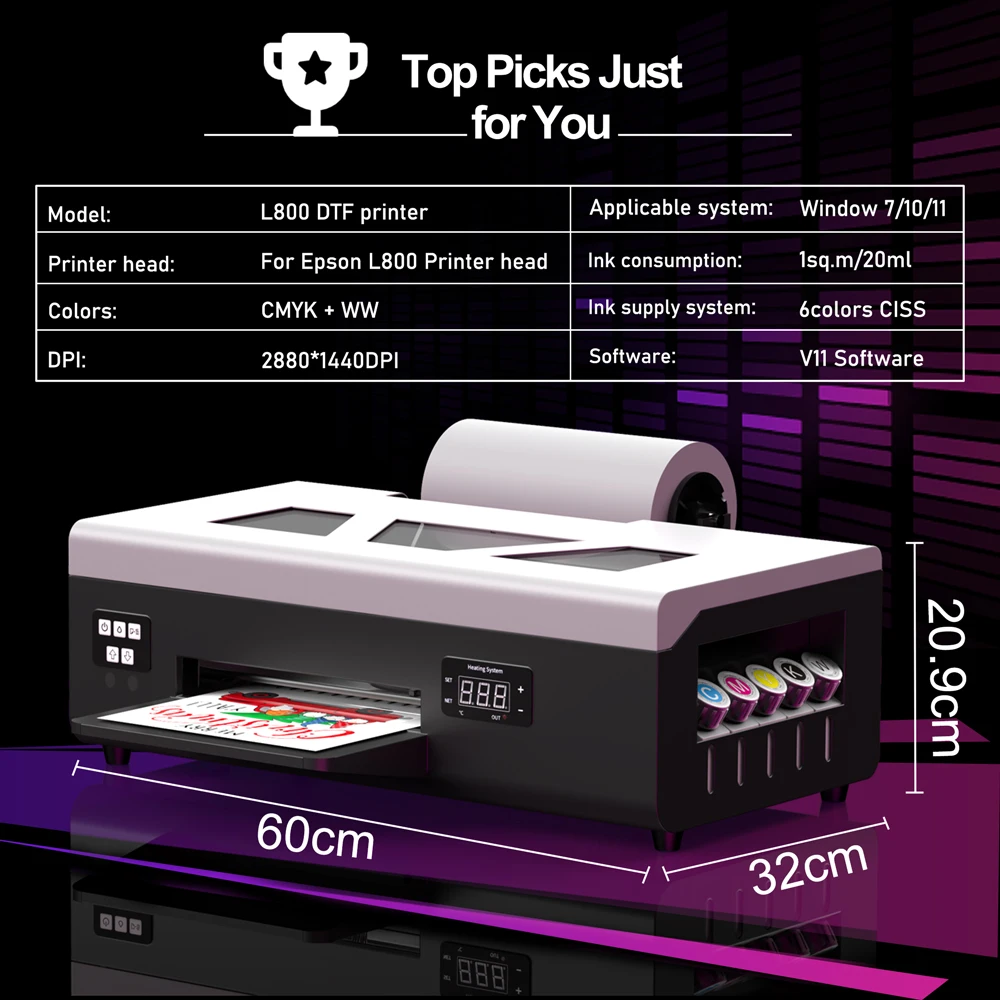 A4 DTF Printer For Epson L800 DTF Printer with Roll Feeder Directly to Film Transfer Printer For Fabric T shirt Printing Machine